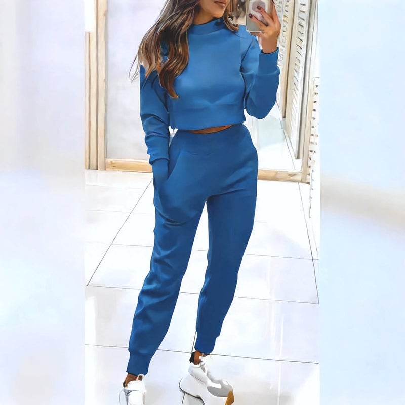Women High Neck Slim Fit Long Sleeve Casual Set - Image 3