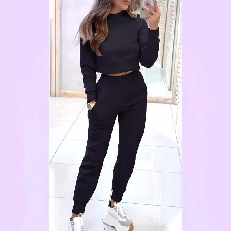 Women High Neck Slim Fit Long Sleeve Casual Set - Image 2