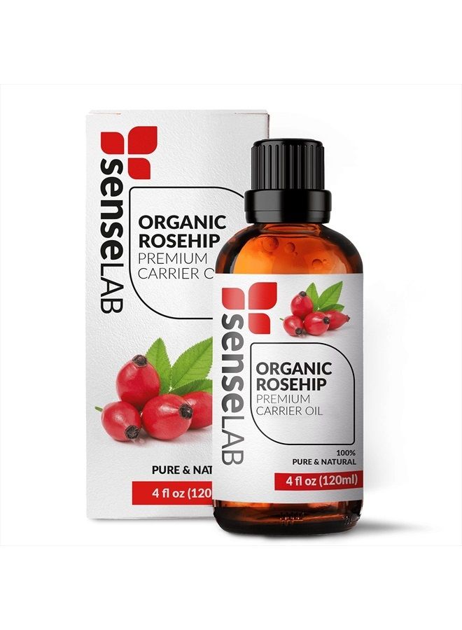 SENSELAB SenseLAB Organic Rosehip Oil - 100% Pure Extract Cold Pressed Rose hip Oil - Rosehip Seed Oil Moisturizing Skin Oil - Rosehip oil for face - Tame Dry and Frizzy Hair - Aceite de Rosa Mosqueta (120 ml) - Image 1