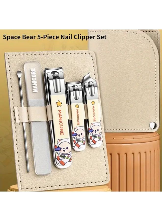 Space Bear Nail Clippers 5 Piece Set Sharp Durable Stainless Steel With Nail File Easy To Carry - Image 1