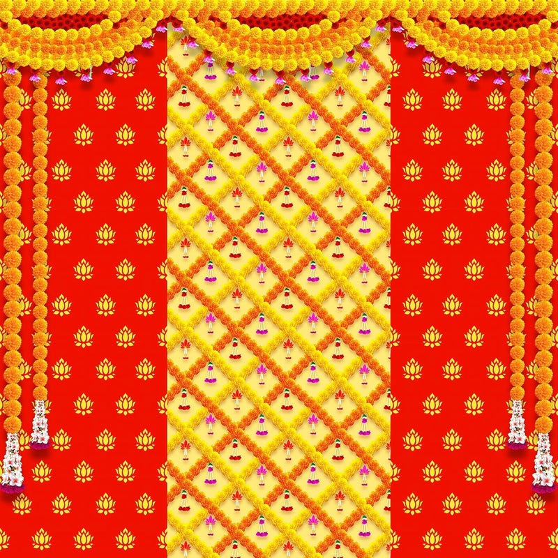 Dhara Creation Red Lotus Decoration 8FT8FT Backdrop Cloth for Pooja Decoration Traditional Background Curtain  - Image 4