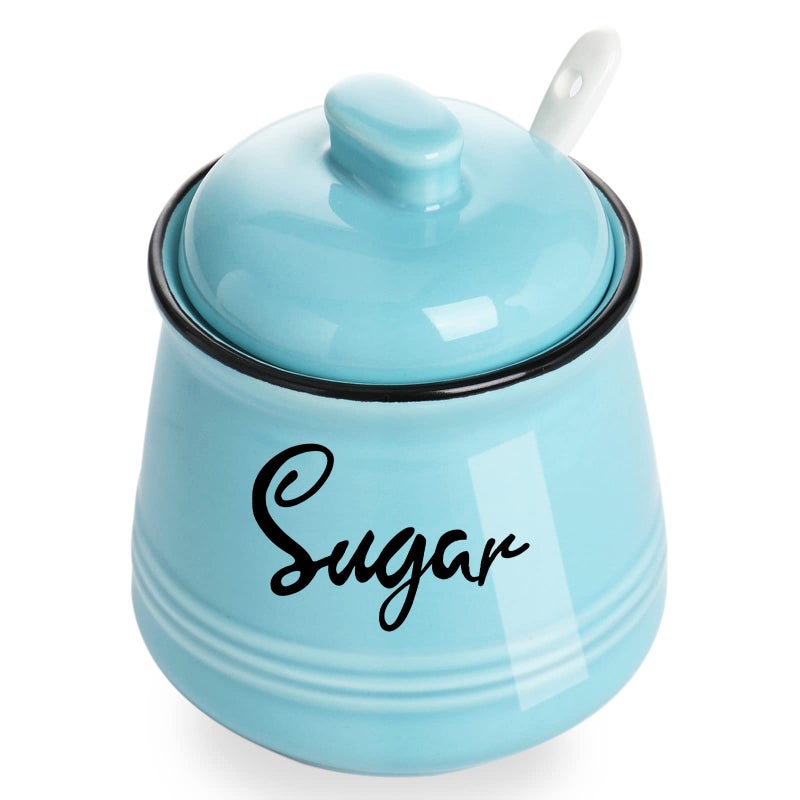 HAOTOP Farmhouse Porcelain Sugar Bowl with Lid and Spoon 12ozEasy to Clean Turquoise