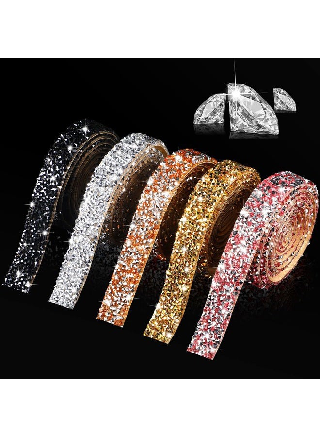 Xinnun 5 Rolls Crystal Rhinestone Ribbon Sparkling Rhinestone Ribbon Resin Diamond Ribbon Self-Adhesive Crystal Rhinestone Diamond Ribbon Bling Ribbon for Arts Crafts, DIY Party Wedding Decoration (5 Colors) - Image 1