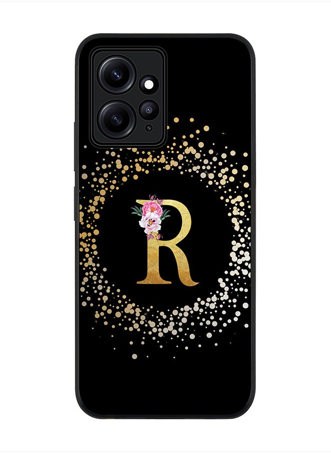 Stylizedd Cover for Redmi Note 12 4G, Rugged Black Slim fit Thin Protective Phone Cases -  Custom Monogram Initial Letter Floral Pattern Alphabet - R (Black)  - Image 1