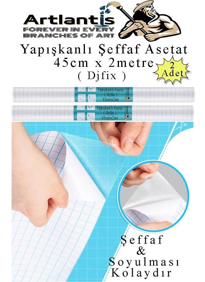 Artlantis Adhesive Transparent Acetate 2 Pieces 45CM x 2 Meters Djfix Self Adhesive Transparent Roll Acetate Transparent Cold Lamination  - Image 1