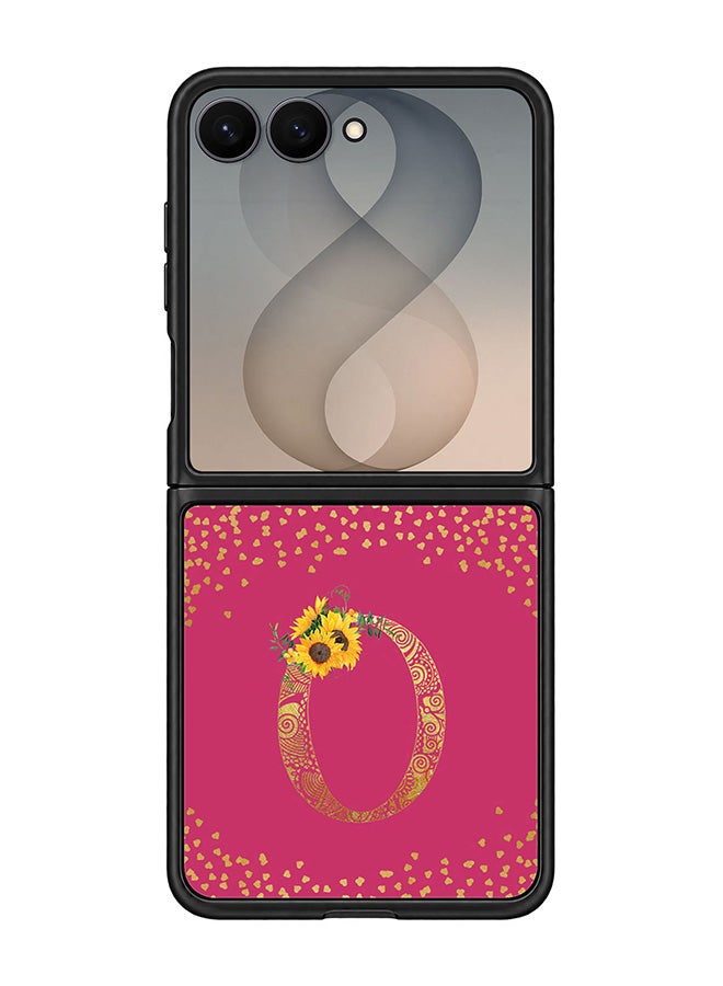 Stylizedd Rugged Case for Samsung Galaxy Z Flip8- Slim Fit Hybrid Rubber Cover Sunflower Monogram - O (Deep Pink)