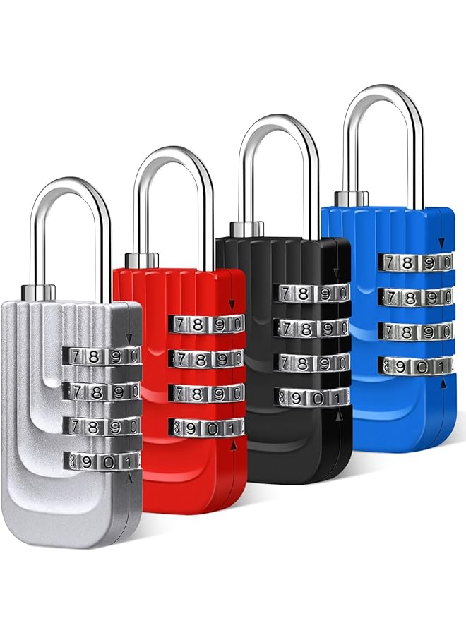 PROMASS PROMASS Combination Padlock, 4 Pcs Metal Padlock for Gym Locker, Padlocks with Code, Gym Padlock, Locker Padlocks, Waterproof Combination Lock for Locker Outdoor Gate Shed (Black gray blue red)  - Image 1