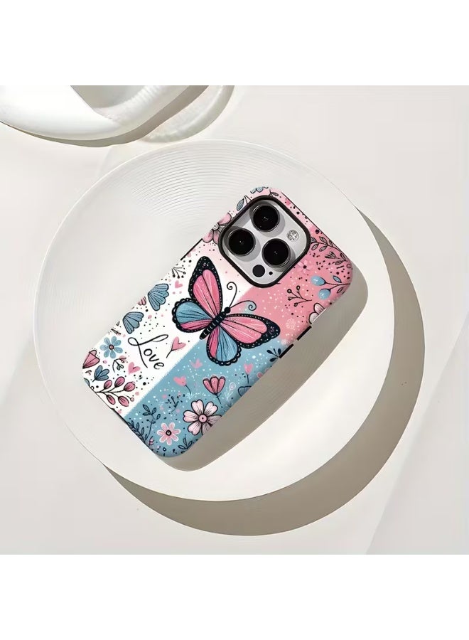Temu A lovely Valentine's Day gift phone case with a cute butterfly design featuring beautiful flowers and cheerful mixed colors, a stylish 2-in-1 rugged film case with two layers designed to be durable and drop-resistant, compatible with iPhone 13 Pro Max - Image 1