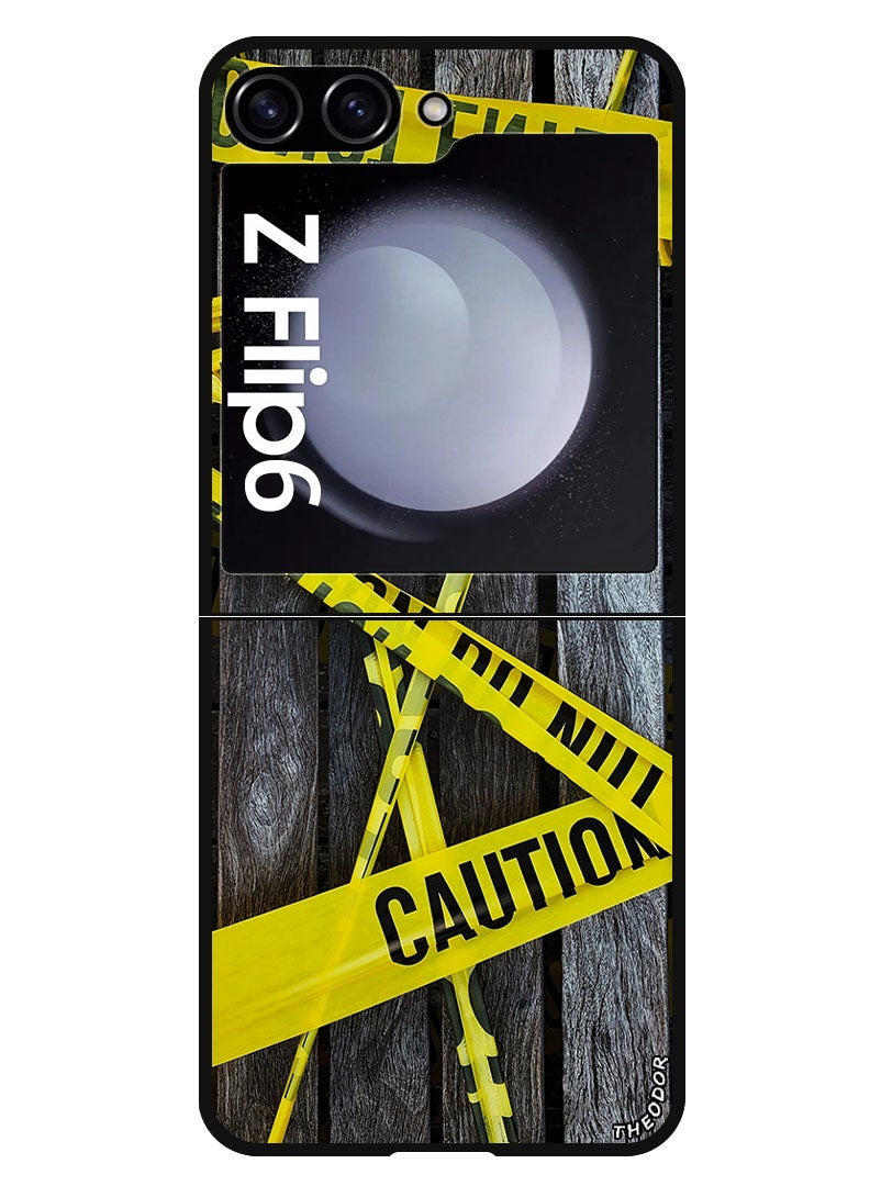 Theodor Protective Case Anti Scratch Shock Proof Bumper Cover For Samsung Galaxy Z Flip 6 barricade_tape_tape_yellow - Image 1