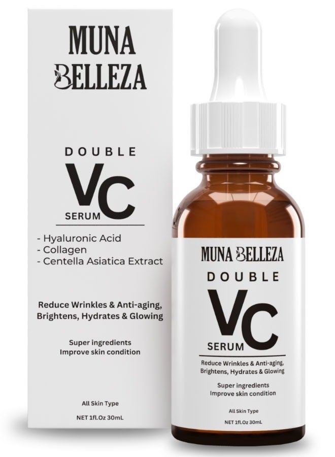 Muna Belleza Double Vitamin C Face Serum for Wrinkle Reduction, Anti-Aging, Brightening, Hydration & Glowing Skin with Hyaluronic Acid, Collagen, Suitable for All Skin Types - Pack 2 - Image 2