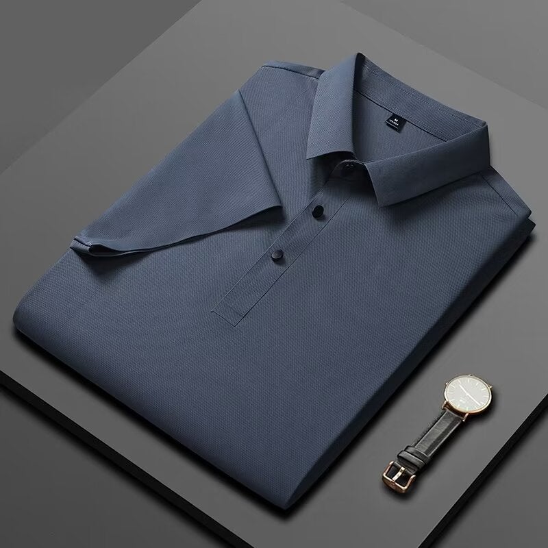 2024 Summer Mens Ice Silk Seamless Polo Tee Peacock Blue  - Image 4