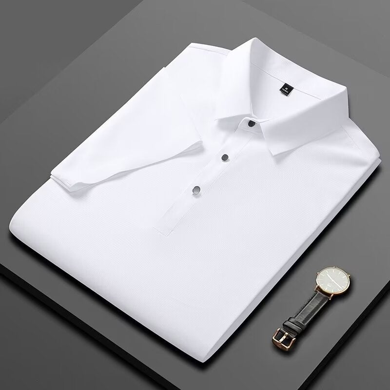 2024 Summer Mens Ice Silk Seamless Polo Tee Peacock Blue  - Image 5