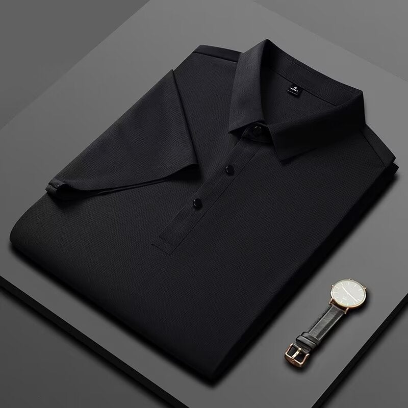 2024 Summer Mens Ice Silk Seamless Polo Tee Peacock Blue  - Image 3