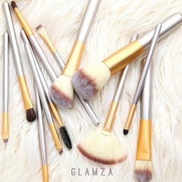 Glamza مجموعة فرش مكياج غلمازا برو 12 قطعة للوجه والعين والحواجب والشفتين في حقيبة بيضاء - Image 4