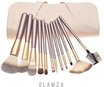 Glamza مجموعة فرش مكياج غلمازا برو 12 قطعة للوجه والعين والحواجب والشفتين في حقيبة بيضاء - Image 1