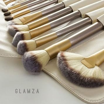 Glamza مجموعة فرش مكياج غلمازا برو 12 قطعة للوجه والعين والحواجب والشفتين في حقيبة بيضاء - Image 3