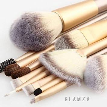 Glamza مجموعة فرش مكياج غلمازا برو 12 قطعة للوجه والعين والحواجب والشفتين في حقيبة بيضاء - Image 2