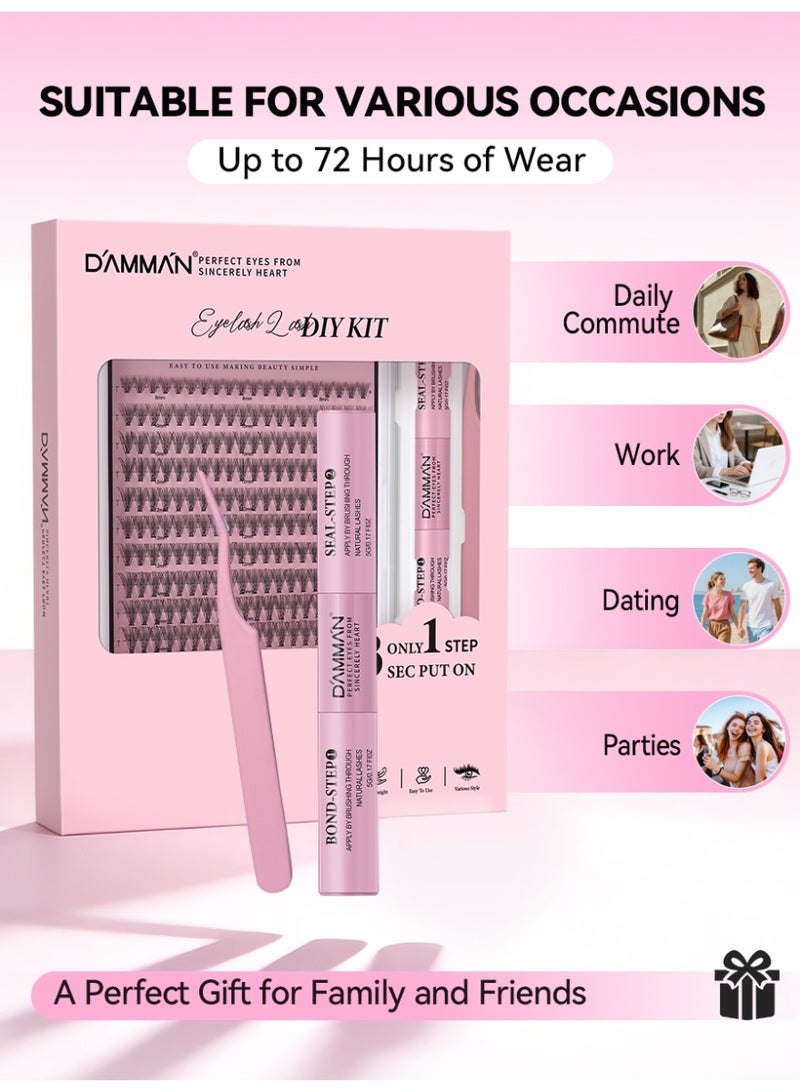 D'AMMA'N 240PCS 20D Cluster False Eyelashes, DIY Individual Lash Extension Kit, D Curl, Mixed Lengths 8-16mm, Soft Natural Wispy Lash Look, Bond & Seal Glue, Tweezers & Applicator, Beginner Friendly, Easy to Apply at Home - Image 4