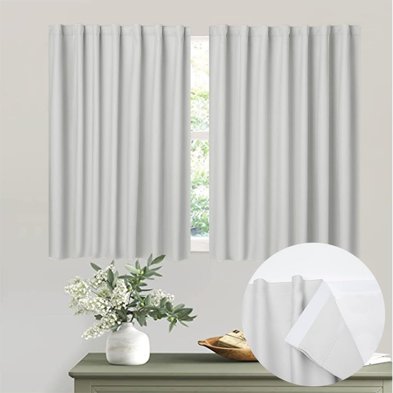 Muamar 2pcs Self Adhesive Curtains for Small Window Curtains for Bathroom Short Curtains Door Curtains for Door Window  RV Curtains Window Drapes White 29"" W X 36"" L - Image 1