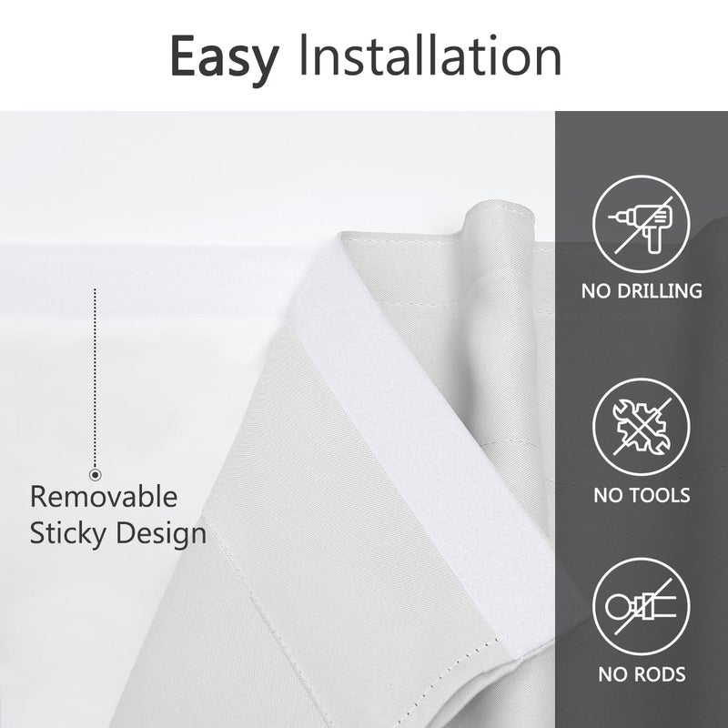 Muamar 2pcs Self Adhesive Curtains for Small Window Curtains for Bathroom Short Curtains Door Curtains for Door Window  RV Curtains Window Drapes White 29"" W X 36"" L - Image 3