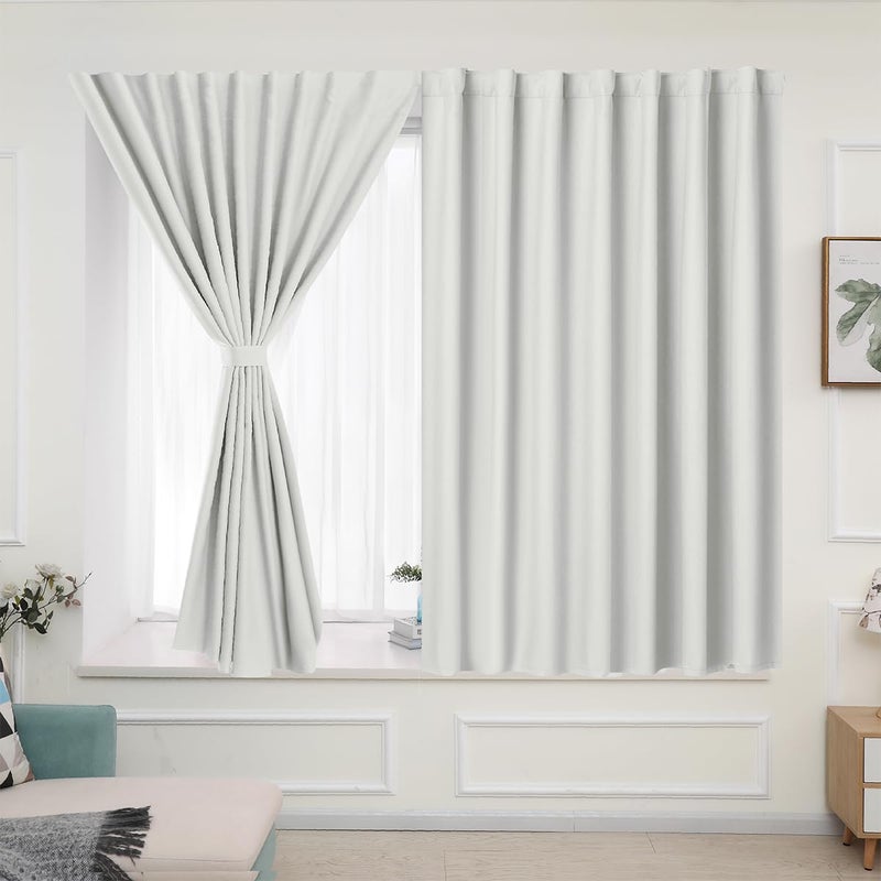 Muamar 2pcs Self Adhesive Curtains for Small Window Curtains for Bathroom Short Curtains Door Curtains for Door Window  RV Curtains Window Drapes White 29"" W X 36"" L - Image 2