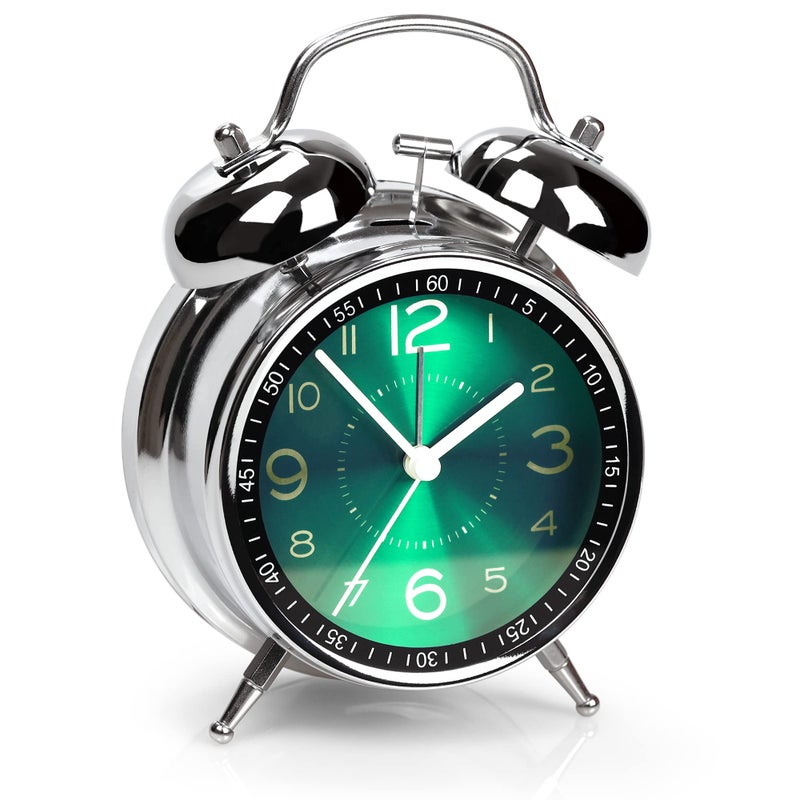 AYRELY Super Loud Alarm Clock for Heavy Sleepers AdultsTwin Bell Retro 4 Inch Silent NonTicking Quartz with Backlight Metal dial Alarm Clocks for Bedrooms Bedside Green