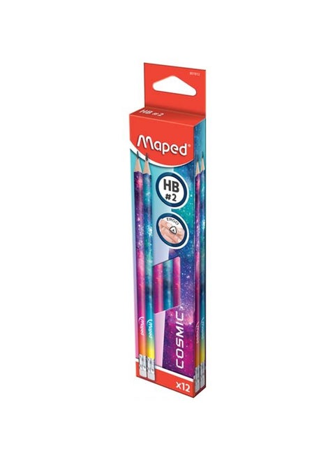 12-Piece Cosmic HB Graphite Pencil With Eraser Pink/Blue