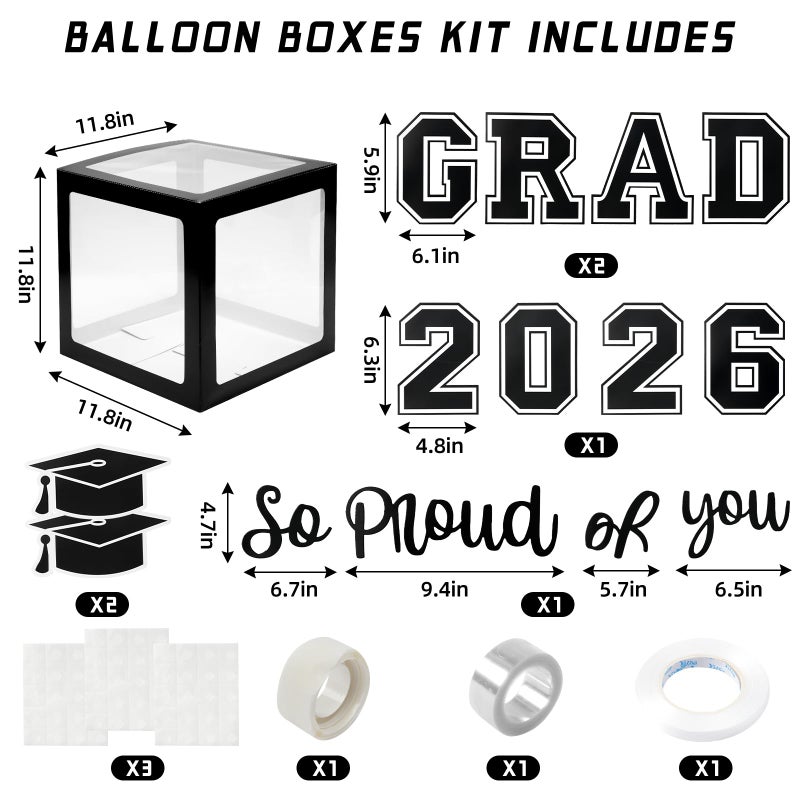 Labrostar Graduation Decorations 2026 Graduation Party Decorations Set of 4 Boxes with 129pcs Balloons Arch Garland Kit Party Supplies for Any Grades Black - Image 2
