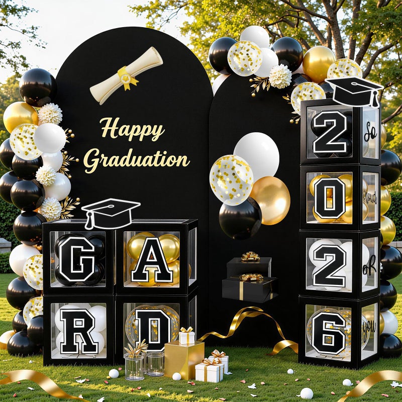 Labrostar Graduation Decorations 2026 Graduation Party Decorations Set of 4 Boxes with 129pcs Balloons Arch Garland Kit Party Supplies for Any Grades Black - Image 5