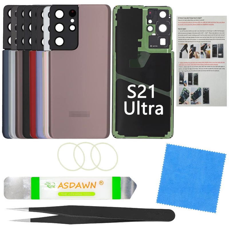 ASDAWN Galaxy S21 Ultra Back Glass Cover Replacement with Installation Manual PreInstalled Camera Lens Repair Tools for Samsung Galaxy S21 Ultra 5G SMG998 All Carriers Phantom Gold - Image 2