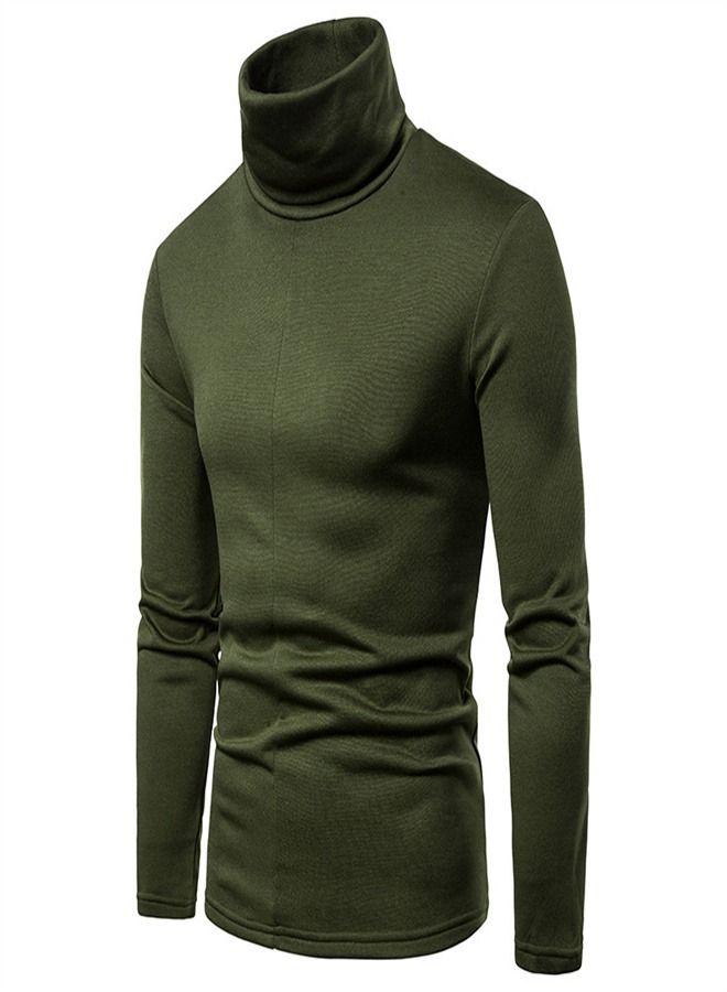 Loquat Men's Large Plush High Collar Long Sleeve Bottoming T-Shirt Green  - Image 2