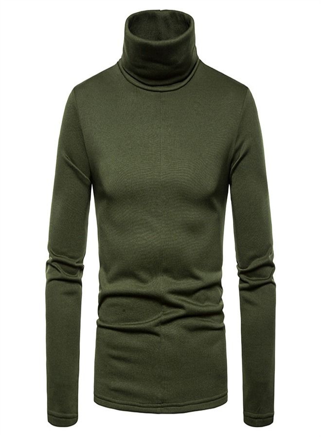 Loquat Men's Large Plush High Collar Long Sleeve Bottoming T-Shirt Green  - Image 1