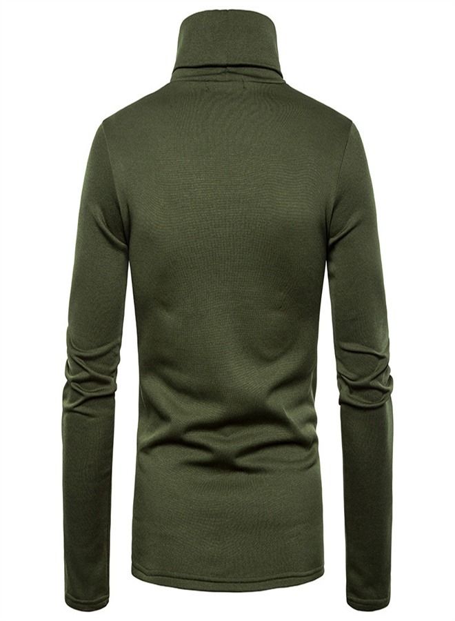 Loquat Men's Large Plush High Collar Long Sleeve Bottoming T-Shirt Green  - Image 3