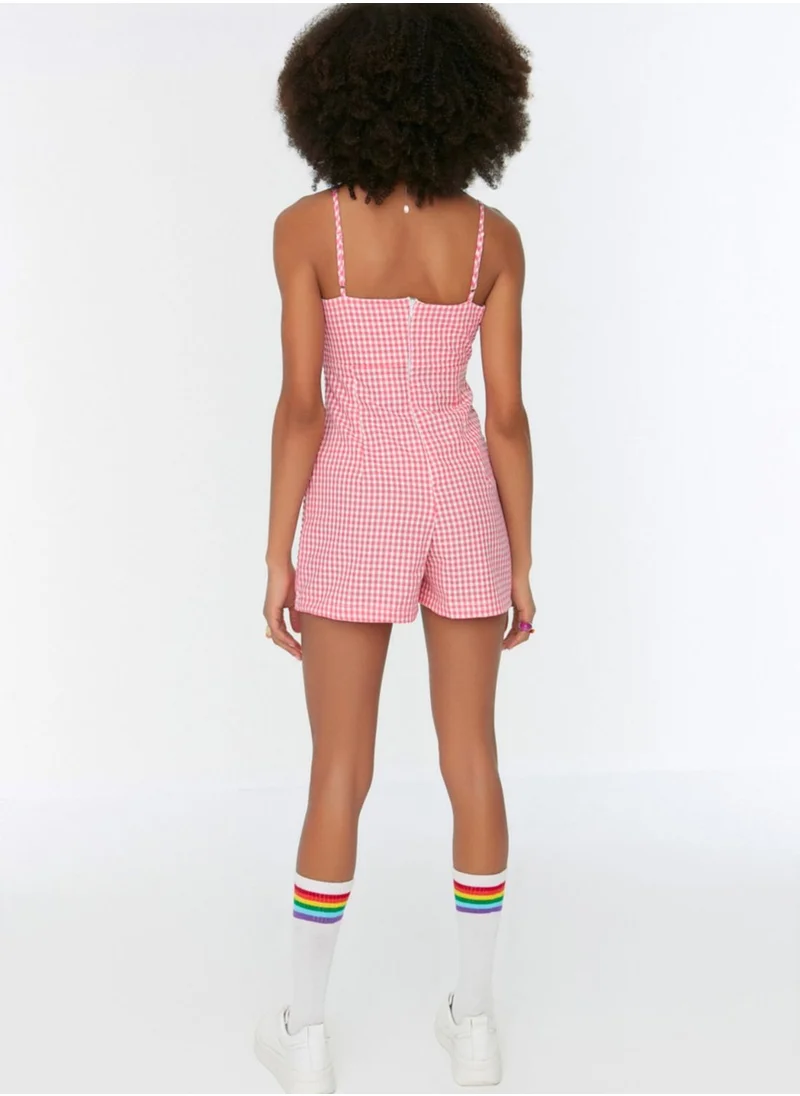 trendyol Checked Cut Out Detail Playsuit
