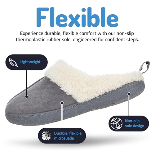Floopi House Slippers for Women, Fur Lined Clog Womens Slippers Cozy Memory Foam with Indoor & Outdoor Anti Skid Sole (L, Grey-301) - Image 4