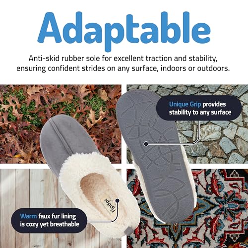 Floopi House Slippers for Women, Fur Lined Clog Womens Slippers Cozy Memory Foam with Indoor & Outdoor Anti Skid Sole (L, Grey-301) - Image 5