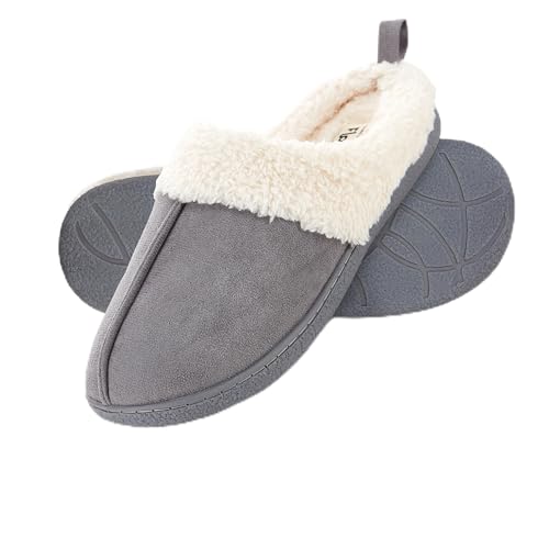 Floopi House Slippers for Women, Fur Lined Clog Womens Slippers Cozy Memory Foam with Indoor & Outdoor Anti Skid Sole (L, Grey-301) - Image 1