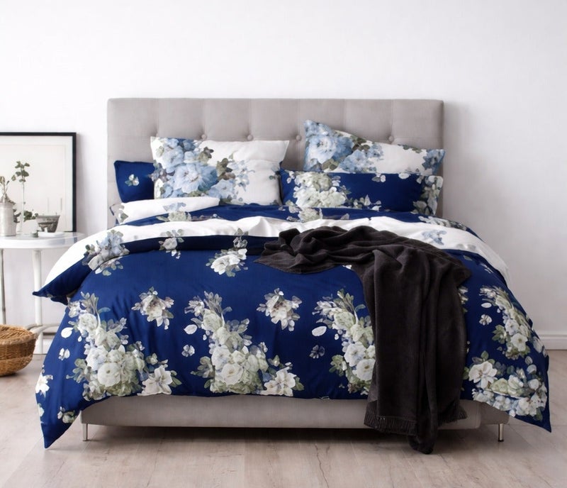 Luxury 6-Piece King Size Floral Duvet Cover Set – 250 Thread Count 100% Cotton – Includes 1 Duvet Cover 220x240cm, 1 Fitted Sheet 200x200+25cm & 4 Pillow Covers 50x75cm - Image 1