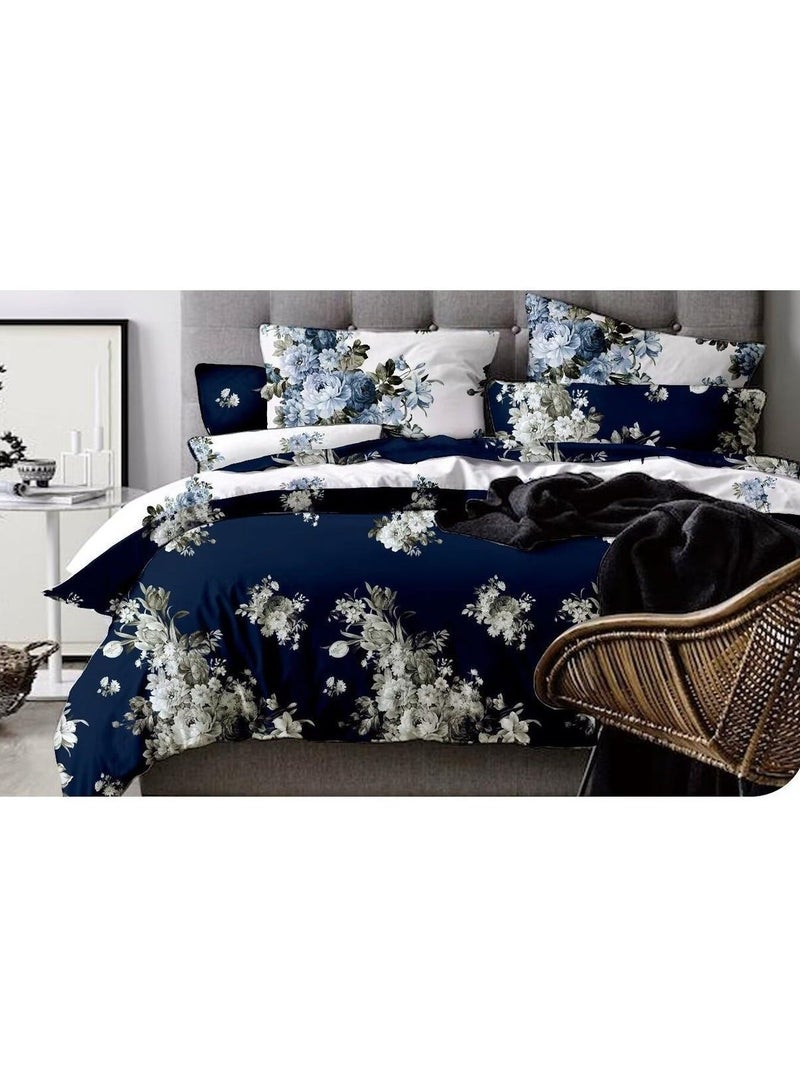 Luxury 6-Piece King Size Floral Duvet Cover Set – 250 Thread Count 100% Cotton – Includes 1 Duvet Cover 220x240cm, 1 Fitted Sheet 200x200+25cm & 4 Pillow Covers 50x75cm - Image 3