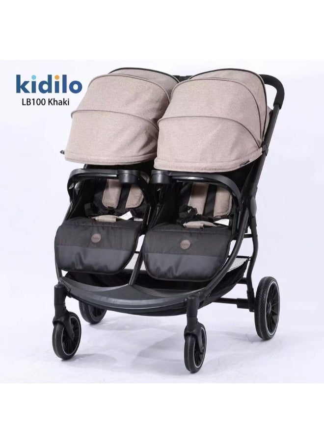 Kidilo - Kidilo Baby Twin Stroller- (Lb100) KHAKI - Image 1