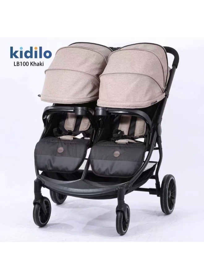 Kidilo Baby Twin Stroller- (Lb100) KHAKI - Image 2