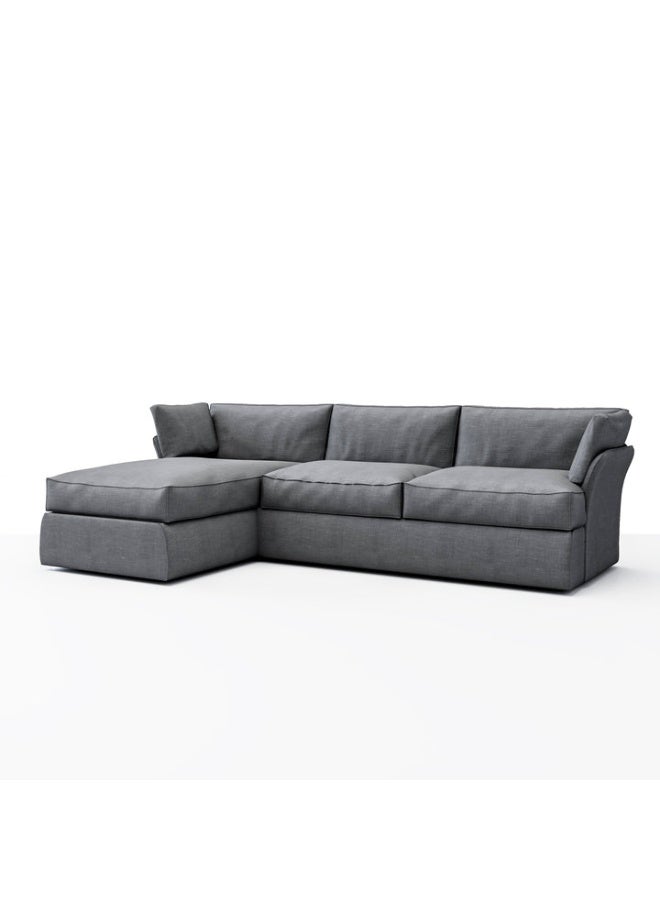 Plush  L-Shape Sofa – Left Chaise Lounge-Textured Fabric  -Grey -Beech Wood Frame with Coil Springs – Latex & Down Alternative Filling – 295 x 172 H:80 cm – Soft Linen Feel Upholstery