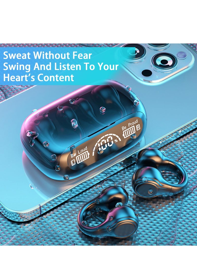 Excefore Wireless Ear Clip Bone Conduction Headphones, Bluetooth 5.3 Waterproofs Open Ear Headphones, Open Sport Bone Earbuds, with Digital Display Charging Case, for Running, Walking, Workout (Black) - Image 2