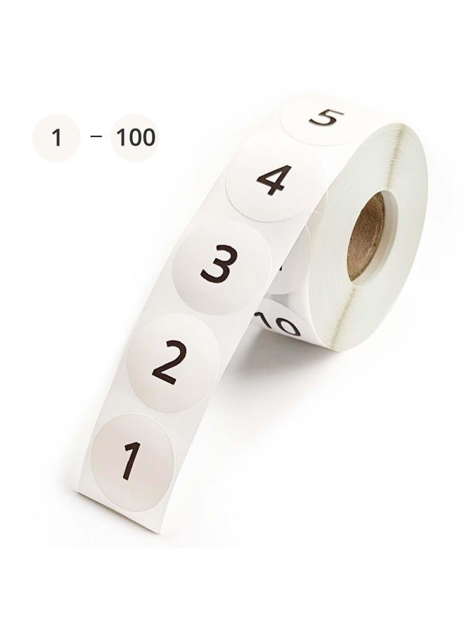 GlowSand 1-100 Numbered Stickers, 10 Repeating Sets, 1-Inch Consecutive Numbers, 1000 Labels Per Roll for Organization, Inventory, Crafts, and More - Image 1