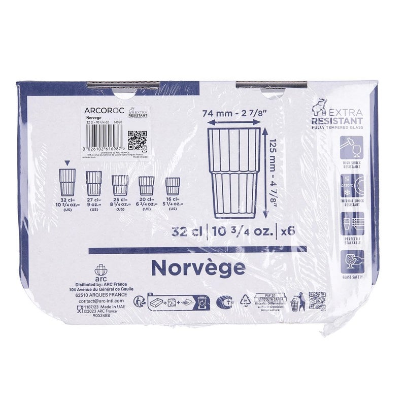 Arcoroc ARC 61698 Norvege Drinking Glass, Water Glass, Juice Glass, 320 ml, Glass, Transparent, Pack of 6 - Image 4