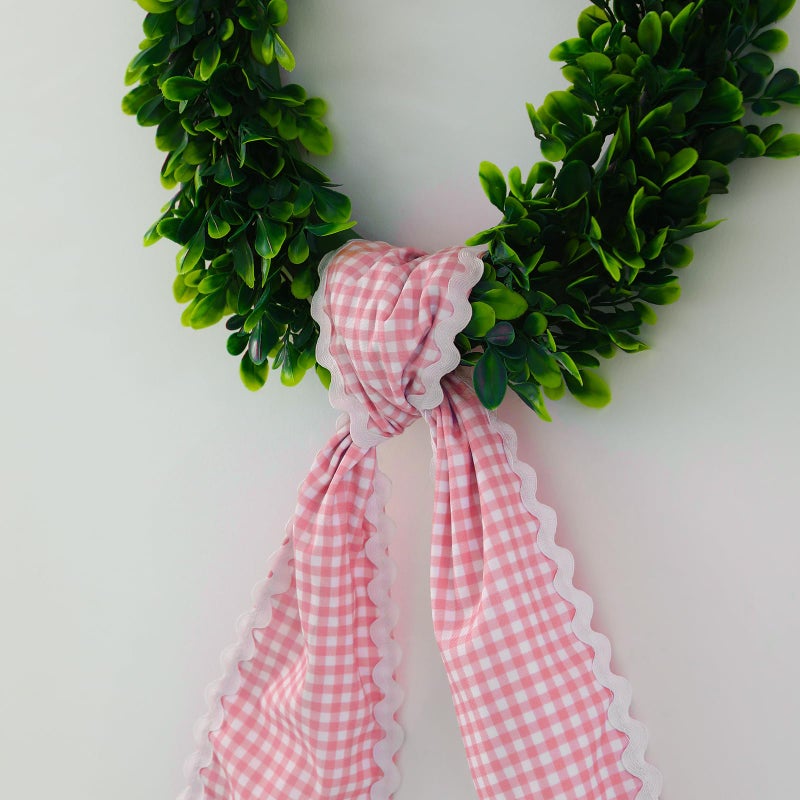 DYSHAYEN Wreath Sash for Front Door,Canvas RIC Rac Trim Wreath Accessories for Yard Doorway Indoor Outdoor Bridal Shower Xmas Home (Pink Gingham-White Trim) - Image 2