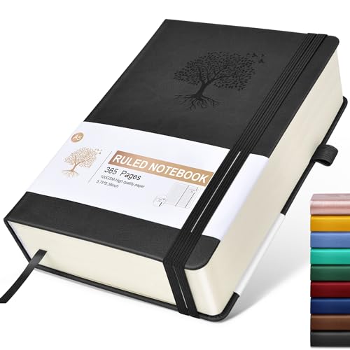 Ansopu Lined Journal Notebook -365 Pages A5 Thick Journals for Writing Ruled Notebook, Hardcover Leather Journal for Women Men, Daily Journal Notebook for Work, Note Taking, 100Gsm Lined Paper(5.75'' X 8.38'' Black) - Image 1