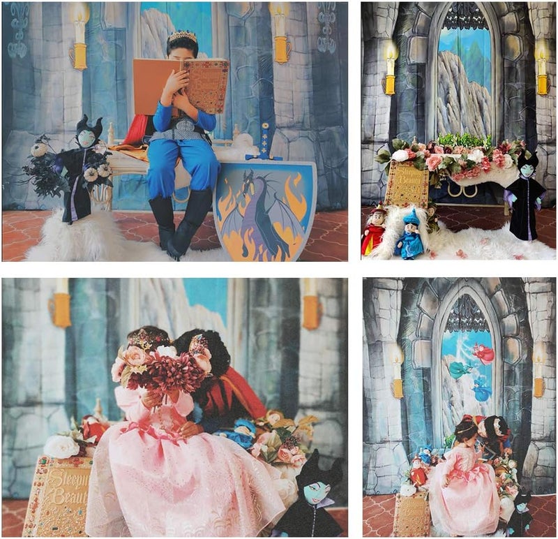 Laeacco لاييكو 10x8 قدم خلفية تصوير فينيل كرتونية لقلعة قديمة مع نافذة حجرية ريفية وشموع وزهور وجبال بعيدة للأطفال والرضع وتصوير المناظر الطبيعية وديكور الاستوديو - Image 2