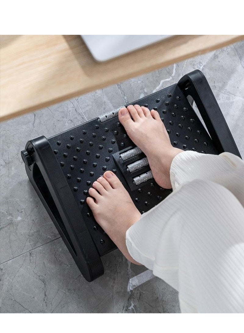 فوميمو مسند للقدمين تحت المكتب， مسند للقدمين بارتفاع قابل للتعديل مع بكرات تدليك، كرسي قدم مريح مع أجزاء خشنة بارزة للتدليك ولتخفيف الضغط في المنزل والمكتب (أسود) - Image 3