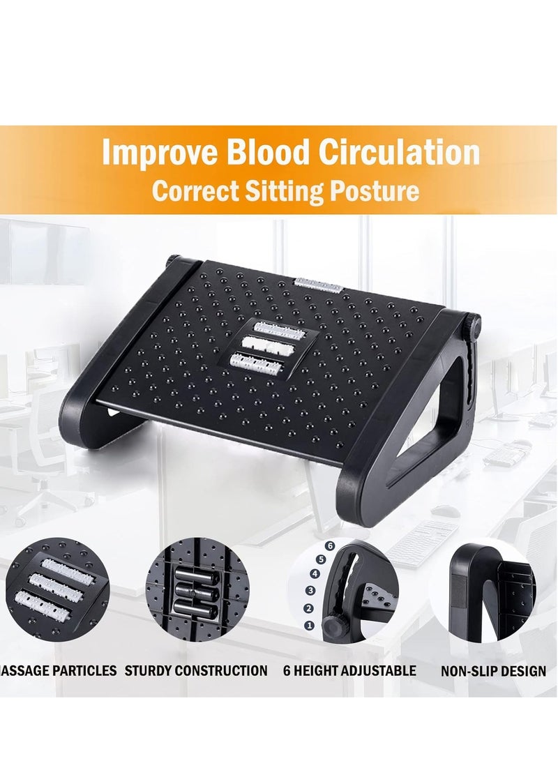 فوميمو مسند للقدمين تحت المكتب， مسند للقدمين بارتفاع قابل للتعديل مع بكرات تدليك، كرسي قدم مريح مع أجزاء خشنة بارزة للتدليك ولتخفيف الضغط في المنزل والمكتب (أسود) - Image 2